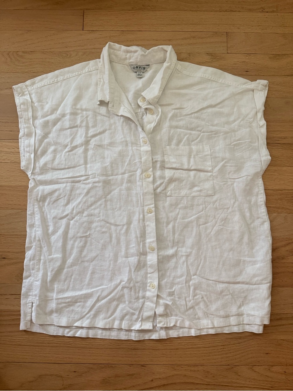 Orvis Large White Sleeveless Linen Blend Button Down Top